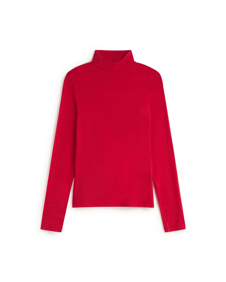 Top cuello alto rojo cashmere Noe sostenible silueta - 1