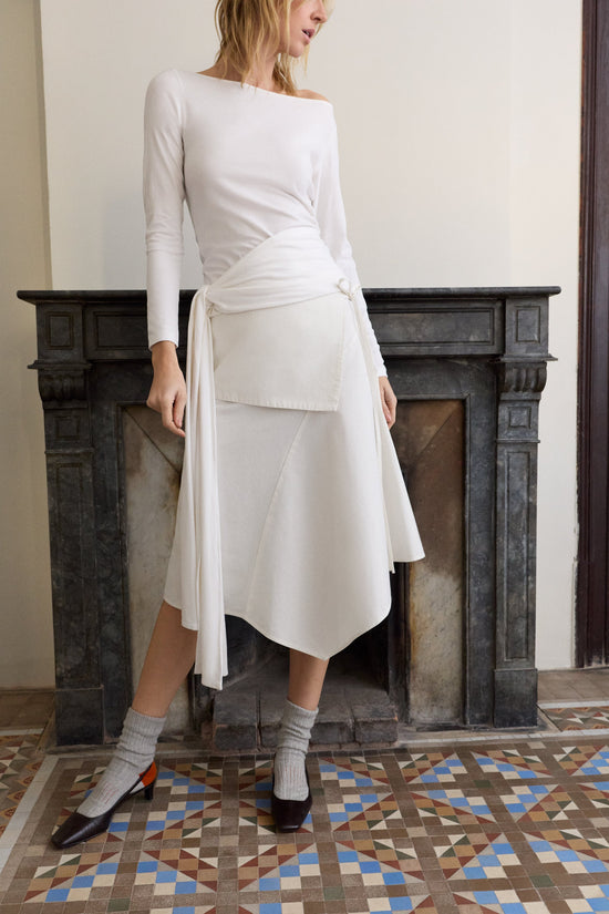 White midi skirt with front overlay Benita