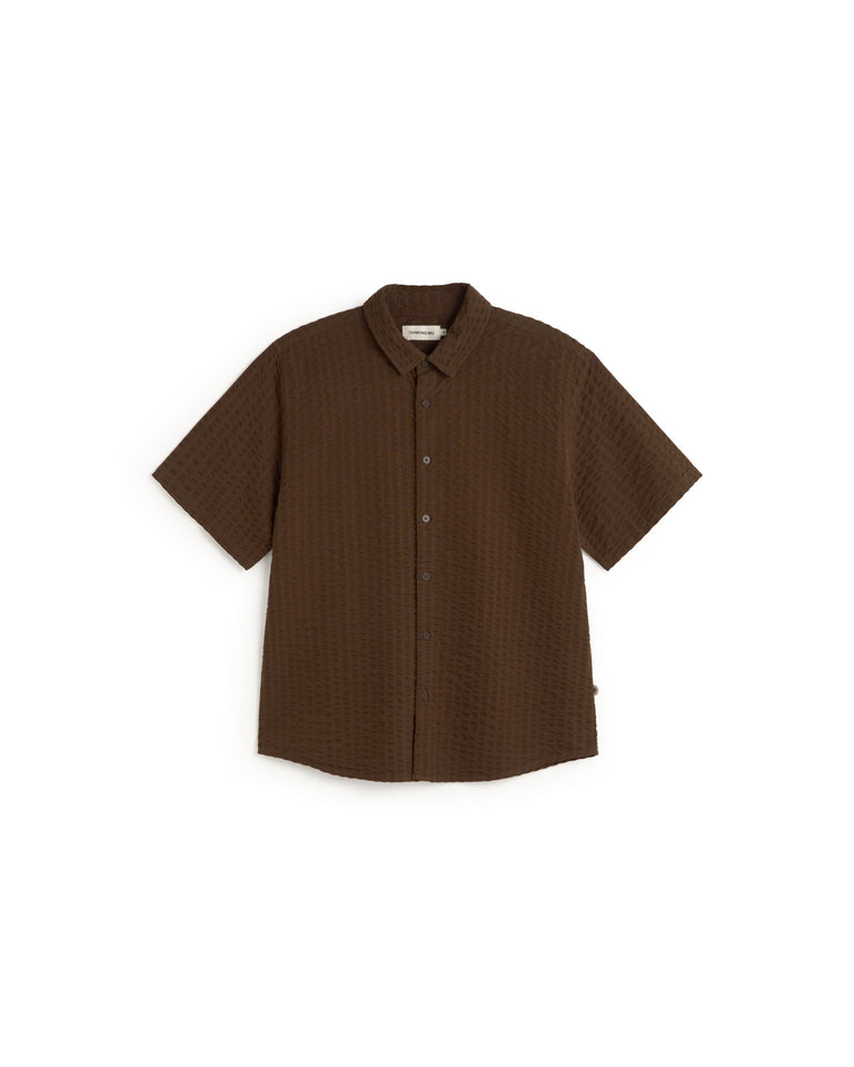 Camisa seersucker marrón Tom sostenible silueta - 1