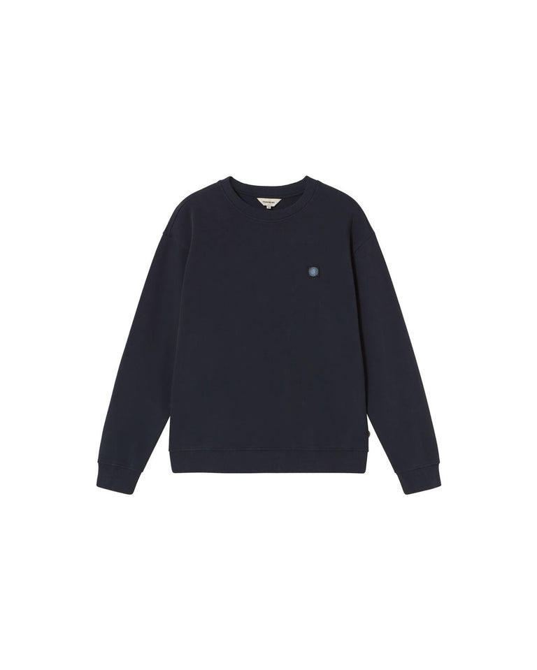 Sudadera navy sol espalda azul Leon sostenible silueta - 1