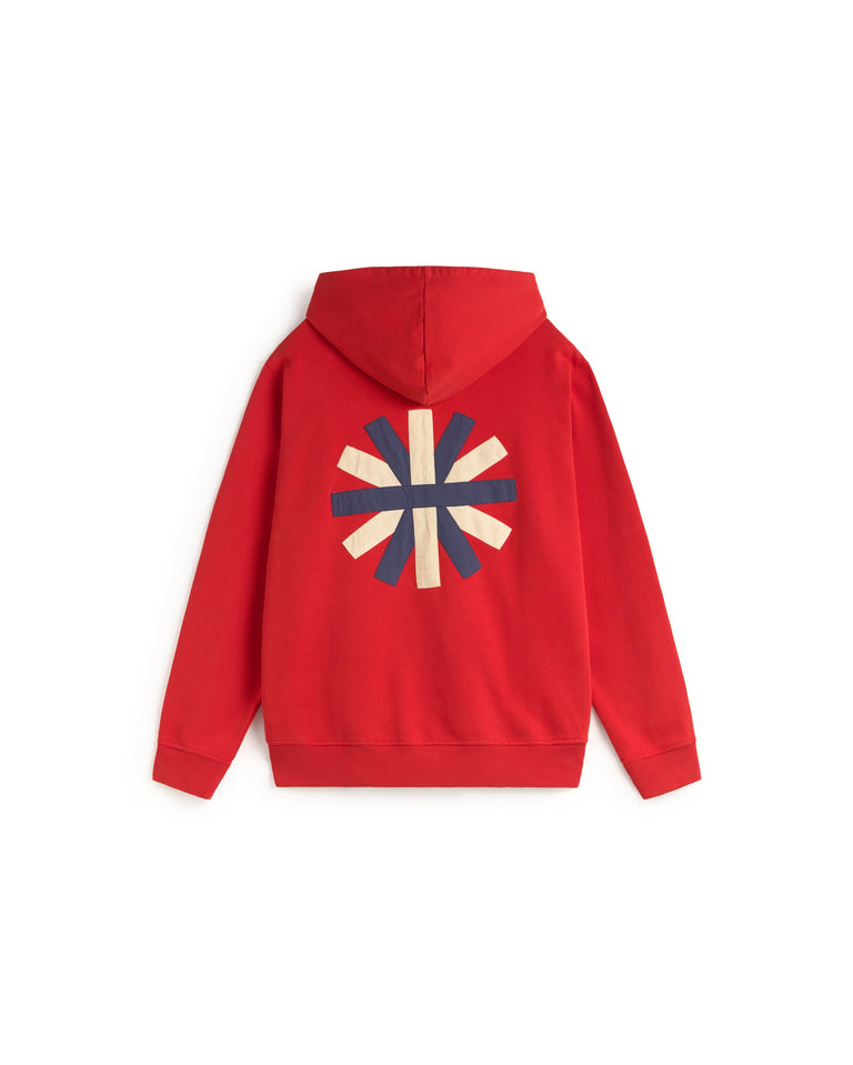 Sudadera roja patched sol espalda Simon sostenible silueta - 3