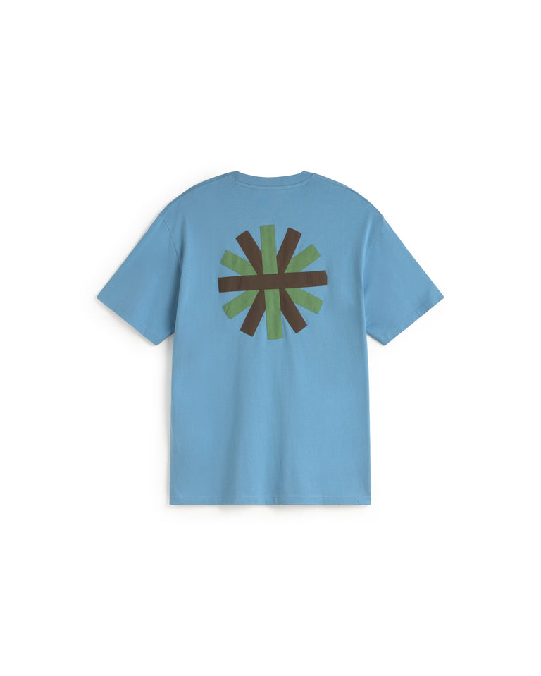 Camiseta azul patched sol espalda Aaron sostenible silueta - 3