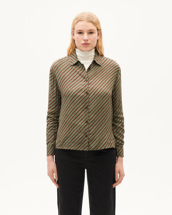 Blusa marrón rayas diagonal Kati sostenible-1