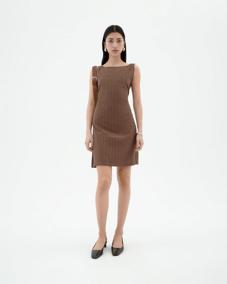 Vestido marrón rayas Cecile sostenible-1