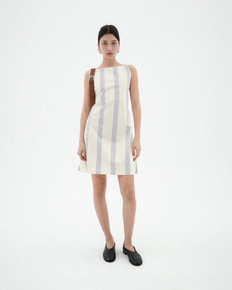 Vestido rayas marrón y azul Cecile sostenible-1
