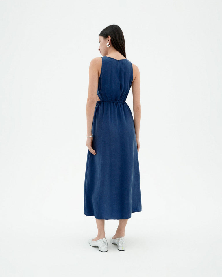 Vestido azul cupro Kin sostenible-2