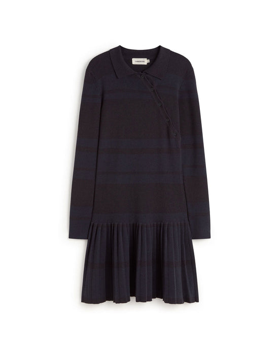 Vestido corto merino rayas navy Tashi sostenible silueta - 1