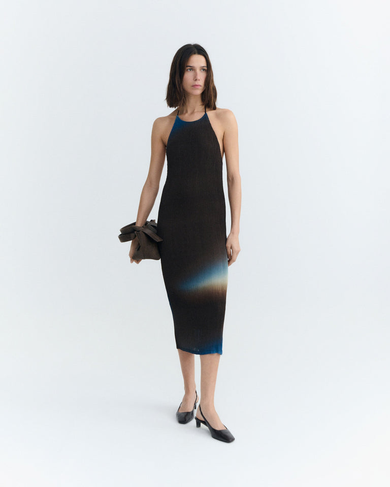 Vestido midi plisado marrón glass Miriam sostenible - 1