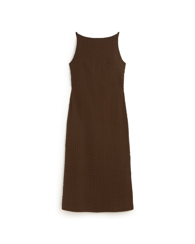 Vestido largo seersucker Sunniva sostenible silueta - 1