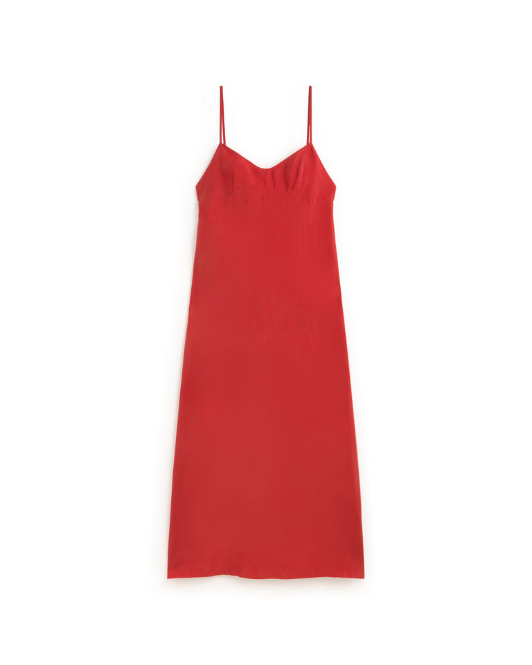 Vestido largo rojo cupro Dina sostenible silueta - 1