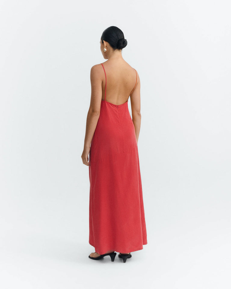 Vestido largo rojo cupro Dina sostenible - 5