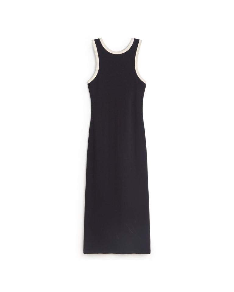 Vestido slim navy abertura espalda Doechi sostenible silueta - 1