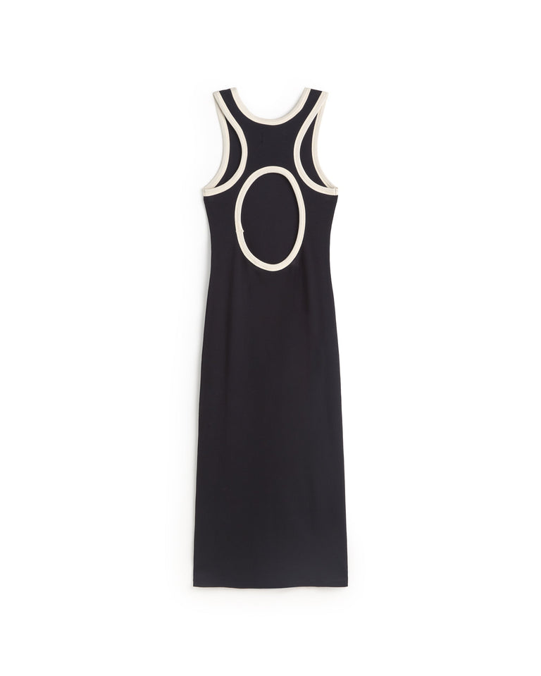 Vestido slim navy abertura espalda Doechi sostenible silueta - 3