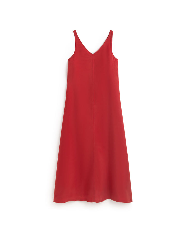 Vestido largo rojo cupro Sade sostenible silueta - 1