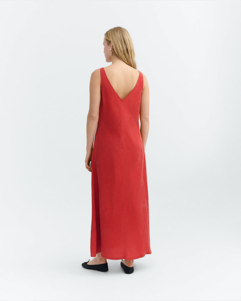 Vestido largo rojo cupro Sade sostenible - 5