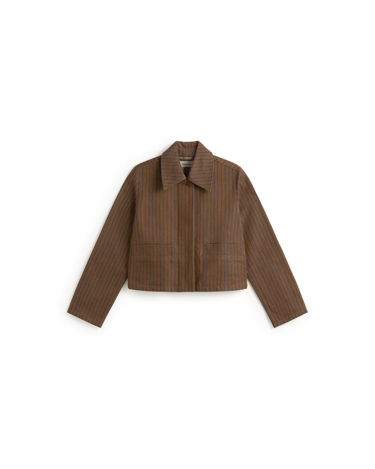 Chaqueta rayas tinte natural marrón Astrid sostenible silueta - 1
