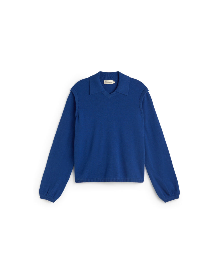 Jersey lana merino azul Khalida sostenible silueta - 1