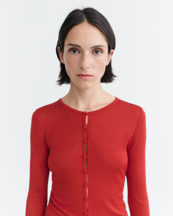 Cardigan punto rojo transparente Manon sostenible - 3