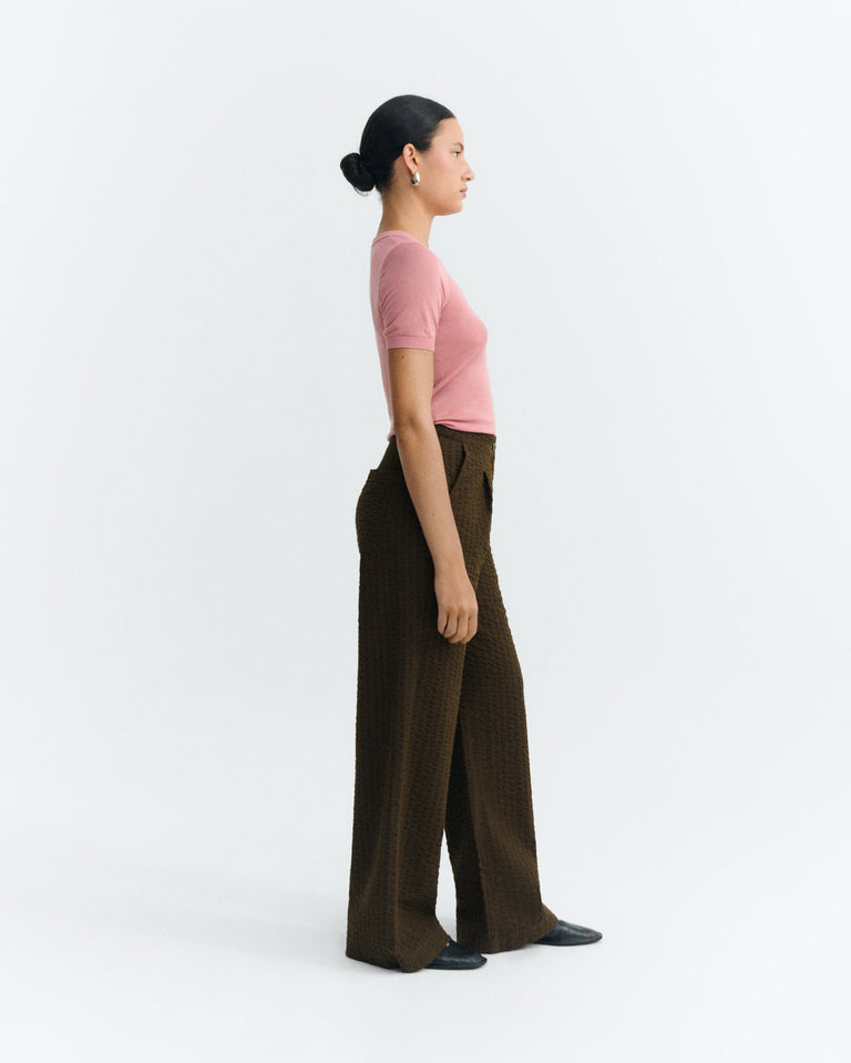 Pantalón wide leg seersucker marrón Manolita sostenible - 4