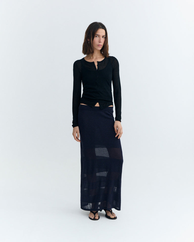 Falda larga rayas semitransparente navy Noira sostenible - 2