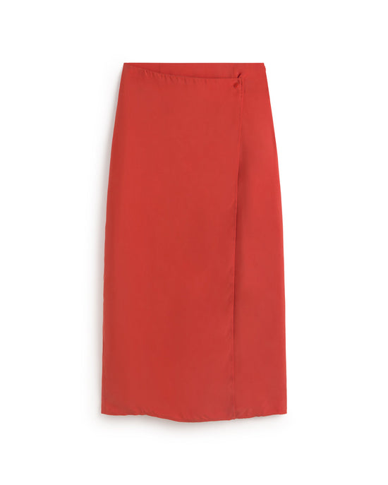 Falda larga roja cupro Selina sostenible silueta - 1