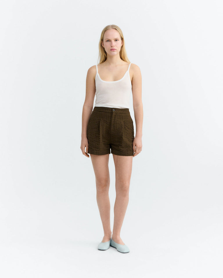 Shorts seersucker marrón Narciso sostenible - 1