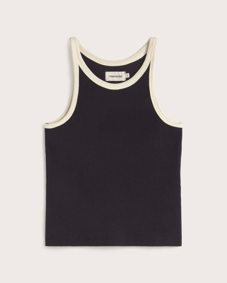 Top halter navy contraste blanco Harriet sostenible silueta - 1