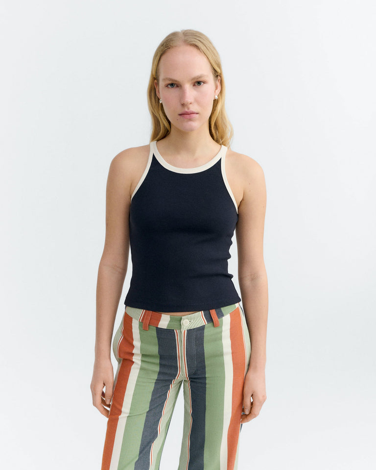 Top halter navy contraste blanco Harriet sostenible - 2