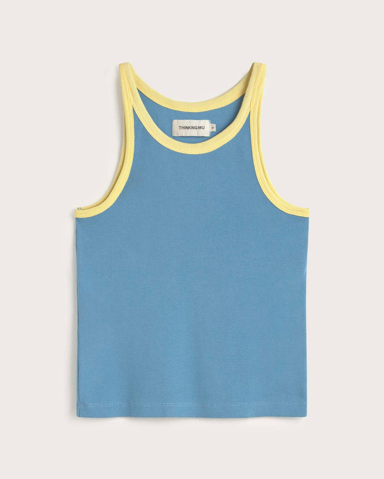 Top halter azul contraste amarillo Harriet sostenible silueta - 1