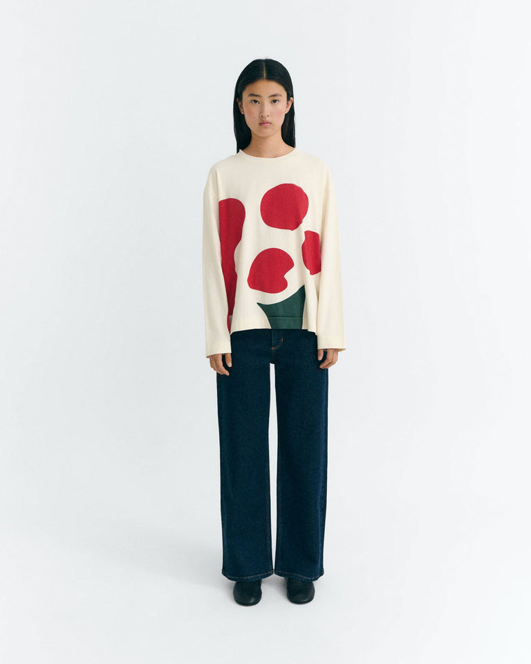 Camiseta blanca manga larga flower Emily sostenible - 2