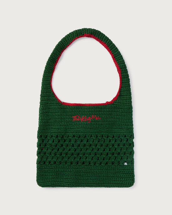 Green crochet handbag handwoven